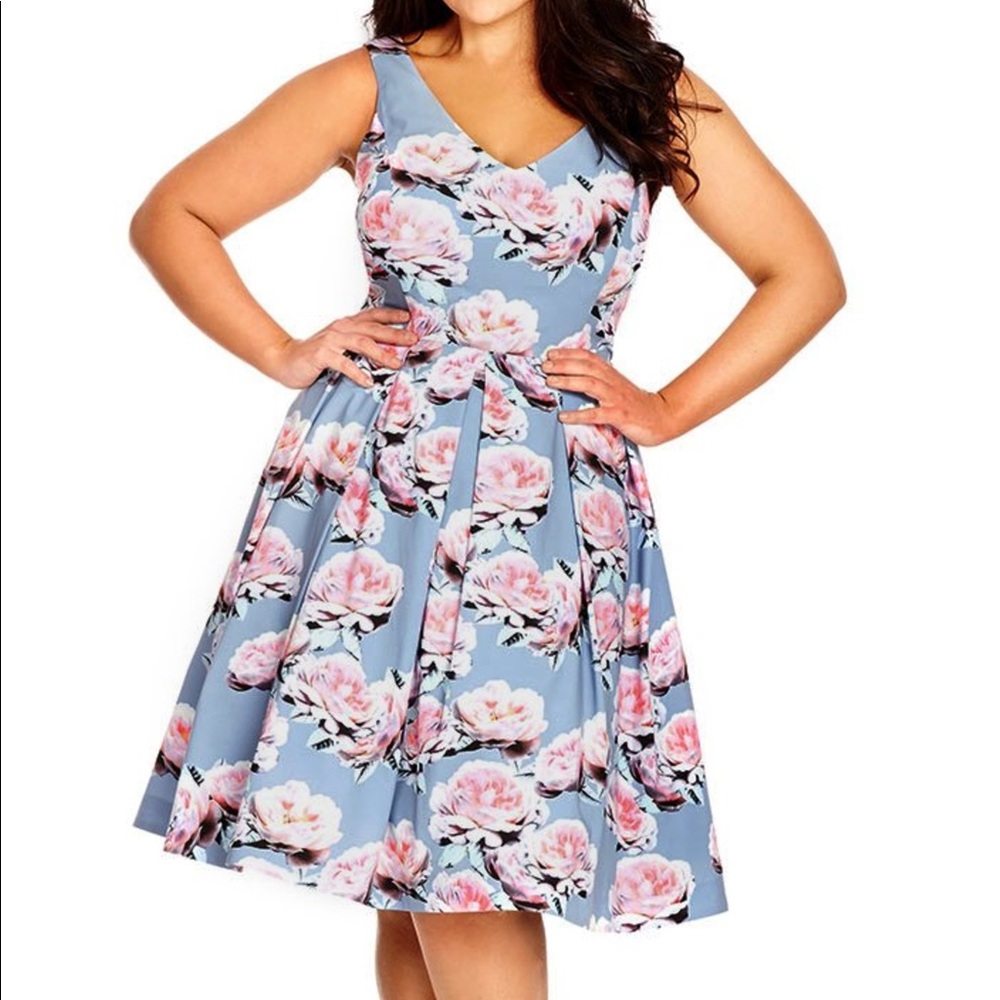 City Chic Powder Posey fit and flare plus dress